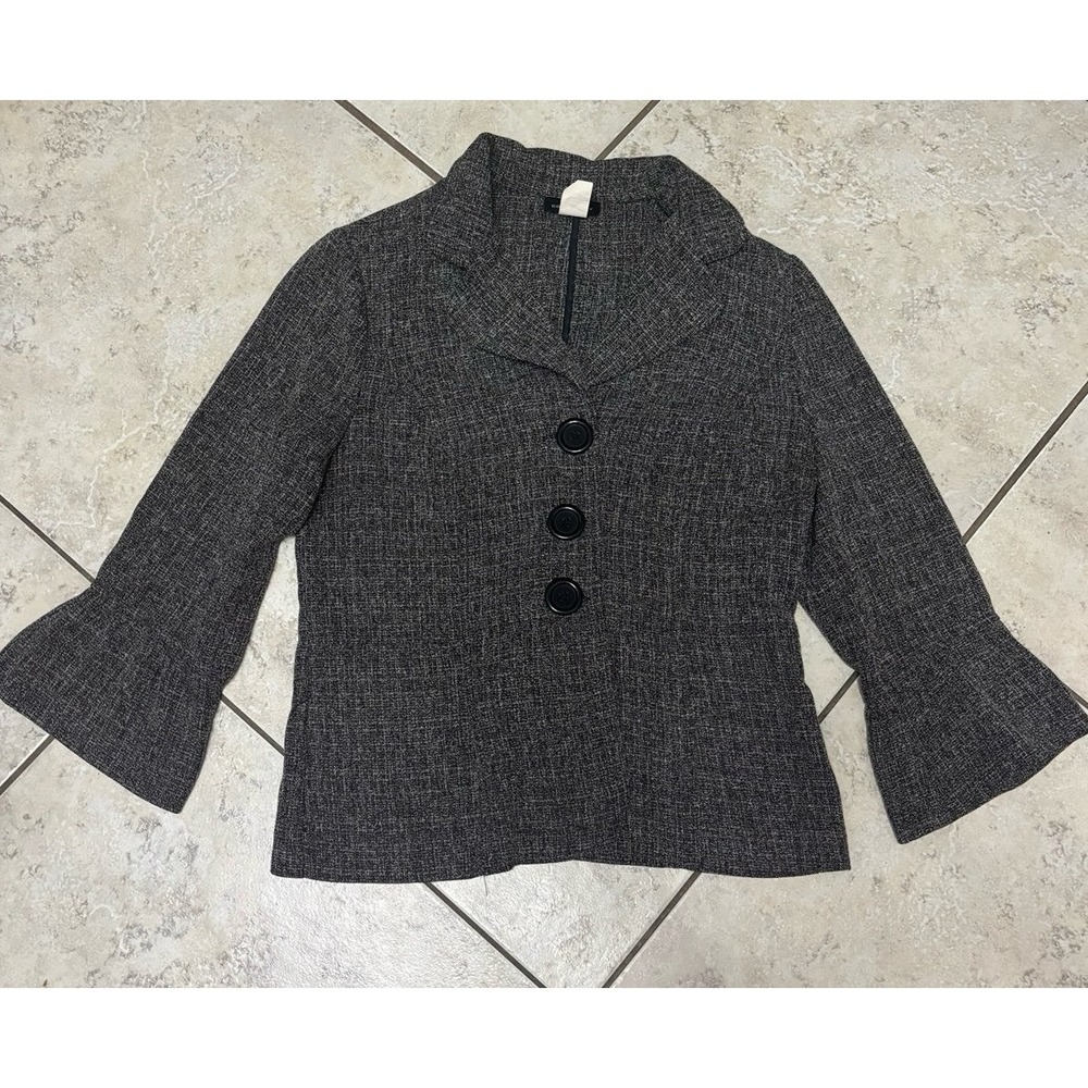 Courteney Women's Gray Textured Bell Sleeve Blazer top size 8